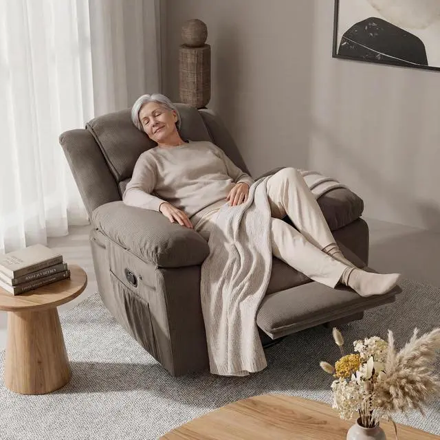 Alt view image 3 of 7 - XRC2 360° Swivel Rocker Recliner for Adults, Rocking Glider Chair with Massage and Heat, Small Swivel Recliner for Living Room Bedroom Nursery, Grey