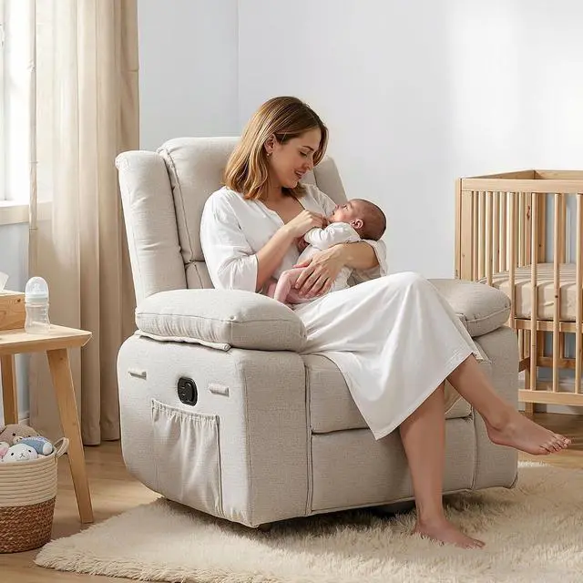 Alt view image 3 of 7 - XRC2 360° Swivel Rocker Recliner for Adults, Nursery Glider Recliner with Massage and Heating, Manual Rocking Chair for Living Room, Bedroom, Light Grey