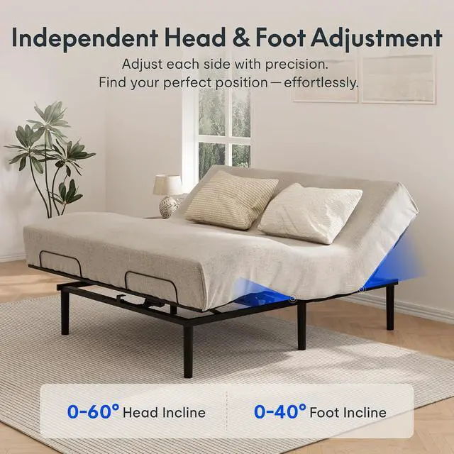 Alt view image 6 of 7 - King Size Adjustable Bed Frame Base with Bio Anti-Pinch Technology, Zero Clearance, Independent Head & Foot Incline, Zero Gravity, Wireless Remote, Easy Assemble, 5-Year Warranty, 750 lbs.