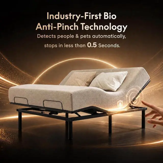 Alt view image 3 of 7 - King Size Adjustable Bed Frame Base with Bio Anti-Pinch Technology, Zero Clearance, Independent Head & Foot Incline, Zero Gravity, Wireless Remote, Easy Assemble, 5-Year Warranty, 750 lbs.