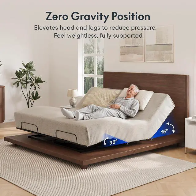 Alt view image 7 of 7 - King Size Adjustable Bed Frame Base with Bio Anti-Pinch Technology, Zero Clearance, Independent Head & Foot Incline, Zero Gravity, Wireless Remote, Easy Assemble, 5-Year Warranty, 750 lbs.