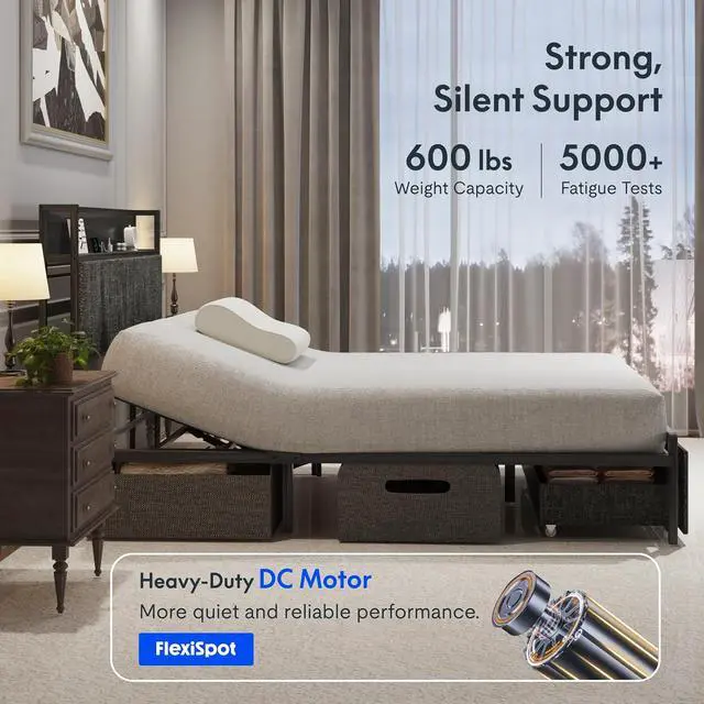 Alt view image 5 of 7 - Queen Adjustable Bed with Storage Headboard, Charging Station, Head Incline, LED Lighting, Storage Drawers, Quiet Powerful DC Motor, and Easy Assembly