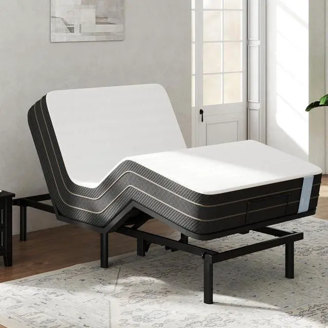 Main image of Twin XL Adjustable Bed Frame Base with 12 Inch Gel Memory Foam Mattress, Simultaneous Head & Foot Incline, Viscose from Bamboo, Medium Firm, Certi-PUR & Oeko-TEX Certified.