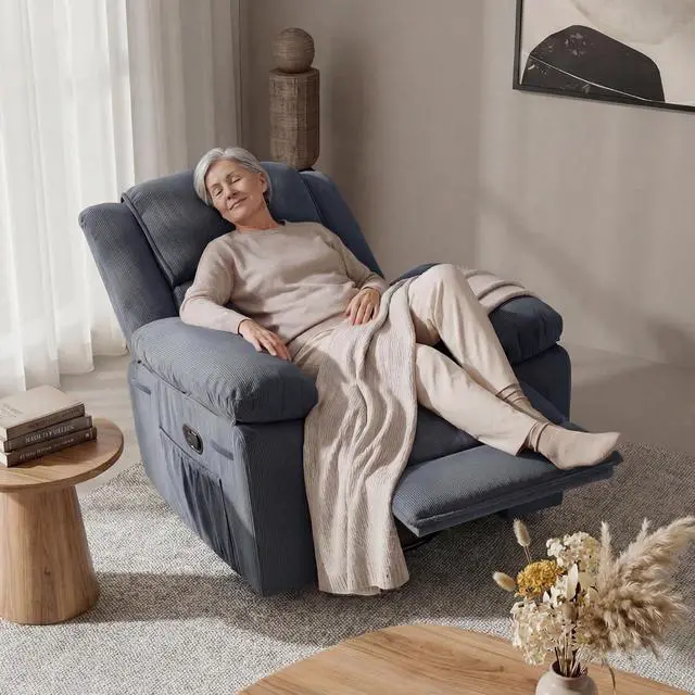 Alt view image 3 of 7 - XRC2 360° Swivel Rocker Recliner for Adults, Rocking Glider Chair with Massage and Heat, Small Swivel Recliner for Living Room Bedroom Nursery, Blue Grey