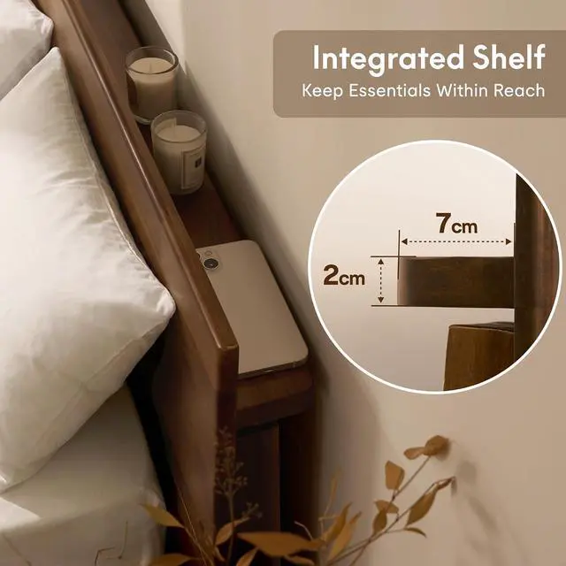 Alt view image 7 of 7 - Hako G3 Solid Acacia Wood Platform Bed Frame Queen with Storage Headboard, Tool-Free Fast Assembly,1500 lbs,Premium Sherwin-Williams Finish, SGS Certified, 10-Year WarrantyWalnut Brown