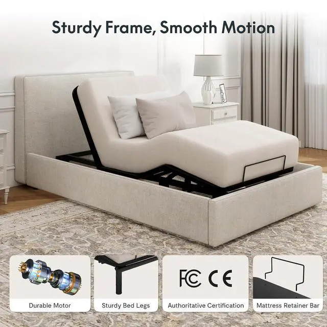 Alt view image 5 of 7 - Twin XL Adjustable Bed Frame Base,Segmented Design,Easy Assemble, Oxford Fabric Bedspread,Wired Remote,Whisper Quiet Durable Motor,Mattress Holder, No Box Spring.