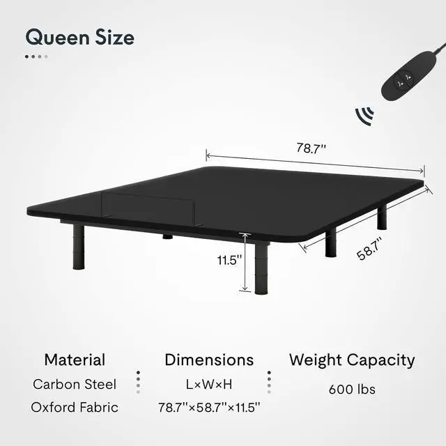 Alt view image 2 of 7 - Adjustable Bed Frame Base Queen Size,Segmented Design,Easy Assemble,Oxford Fabric Bedspread,Wired Remote,Whisper Quiet Durable Motor,Mattress Holder, No Box Spring.