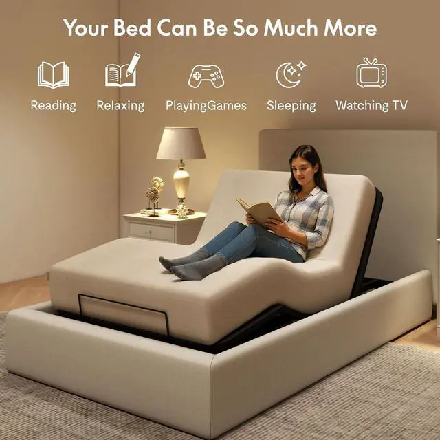 Alt view image 6 of 7 - Twin XL Adjustable Bed Frame Base,Segmented Design,Easy Assemble, Oxford Fabric Bedspread,Wired Remote,Whisper Quiet Durable Motor,Mattress Holder, No Box Spring.