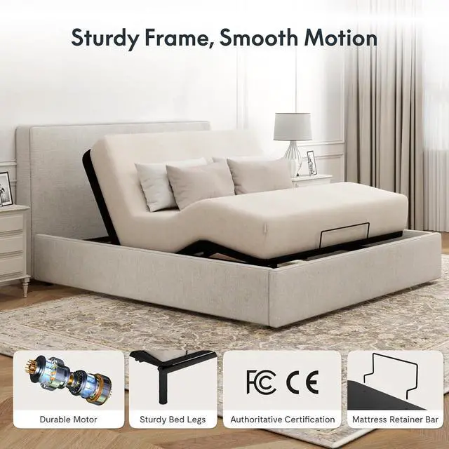 Alt view image 5 of 7 - Adjustable Bed Frame Base Queen Size,Segmented Design,Easy Assemble,Oxford Fabric Bedspread,Wired Remote,Whisper Quiet Durable Motor,Mattress Holder, No Box Spring.