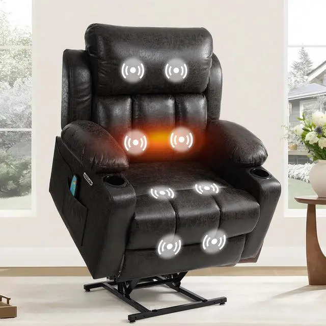 Main image of XL31-XL Oversized Power Lift Recliner for Elderly, 400 Lbs Heavy Duty Lay Flat Lift Chair with Extra Wide 27" Seat, Massage & Heat, Dual Motor Electric Recliner for Living Room, Dark-Grey