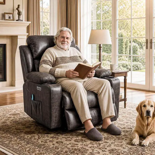 Alt view image 3 of 7 - XL31-XL Oversized Power Lift Recliner for Elderly, 400 Lbs Heavy Duty Lay Flat Lift Chair with Extra Wide 27" Seat, Massage & Heat, Dual Motor Electric Recliner for Living Room, Dark-Grey