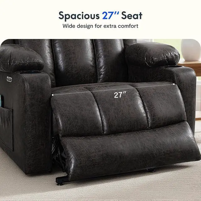 Alt view image 4 of 7 - XL31-XL Oversized Power Lift Recliner for Elderly, 400 Lbs Heavy Duty Lay Flat Lift Chair with Extra Wide 27" Seat, Massage & Heat, Dual Motor Electric Recliner for Living Room, Dark-Grey