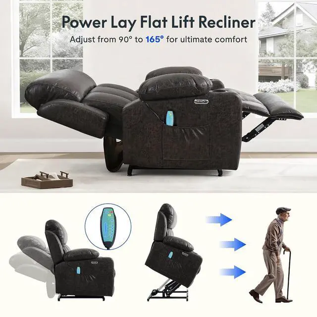 Alt view image 5 of 7 - XL31-XL Oversized Power Lift Recliner for Elderly, 400 Lbs Heavy Duty Lay Flat Lift Chair with Extra Wide 27" Seat, Massage & Heat, Dual Motor Electric Recliner for Living Room, Dark-Grey