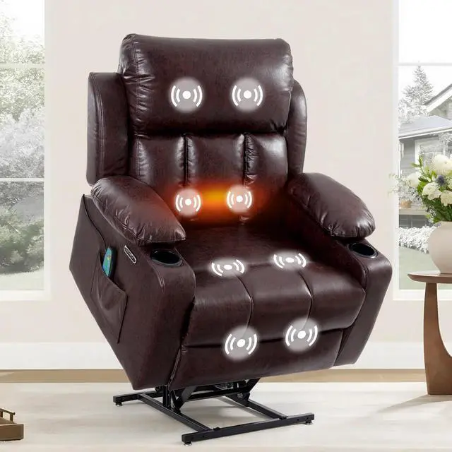 Main image of XL31-XL Oversized Power Lift Recliner for Elderly, 400 Lbs Heavy Duty Lay Flat Lift Chair with Extra Wide 27" Seat, Massage & Heat, Dual Motor Electric Recliner for Living Room, Dark-Brown