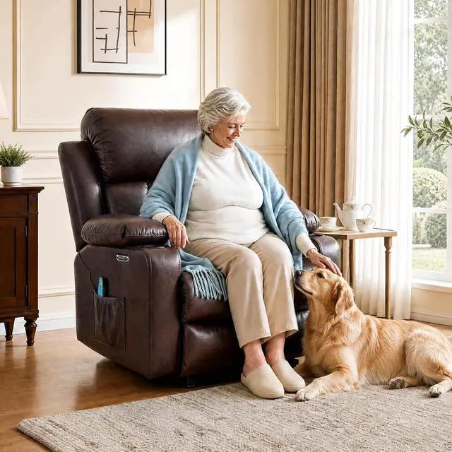 Alt view image 3 of 7 - XL31-XL Oversized Power Lift Recliner for Elderly, 400 Lbs Heavy Duty Lay Flat Lift Chair with Extra Wide 27" Seat, Massage & Heat, Dual Motor Electric Recliner for Living Room, Dark-Brown