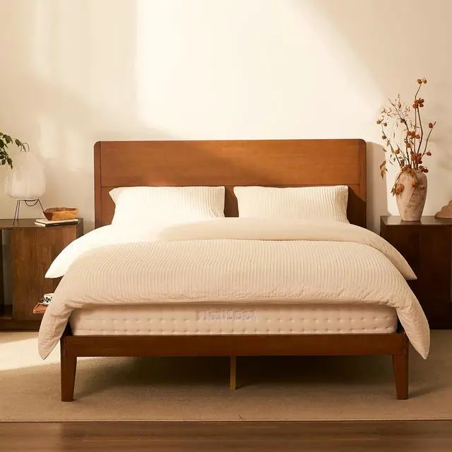 Main image of Hako G4 Bamboo Platform Bed Frame Queen with Charging Storage Headboard, Japanese Joinery Bed Frame, Built-in Night Light, Minimalist Style, Quick Assembly, 1300 lbs Capacity, Walnut