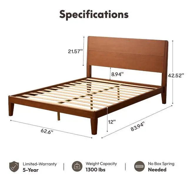 Alt view image 2 of 7 - Hako G4 Bamboo Platform Bed Frame Queen with Charging Storage Headboard, Japanese Joinery Bed Frame, Built-in Night Light, Minimalist Style, Quick Assembly, 1300 lbs Capacity, Walnut