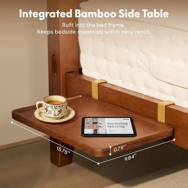 Alt view image 6 of 7 - Hako G4 Bamboo Platform Bed Frame Queen with Charging Storage Headboard, Japanese Joinery Bed Frame, Built-in Night Light, Minimalist Style, Quick Assembly, 1300 lbs Capacity, Walnut