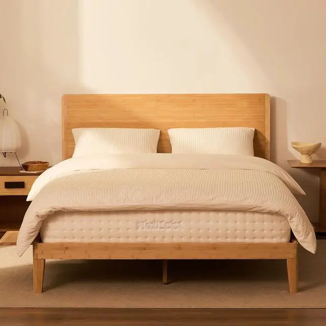 Main image of Hako G4 Queen Bamboo Platform Bed Frame with Charging Storage Headboard, Japanese Joinery Bed Frame, Built-in Night Light, Minimalist Style, Quick Assembly, 1300 lbs Capacity, Natural