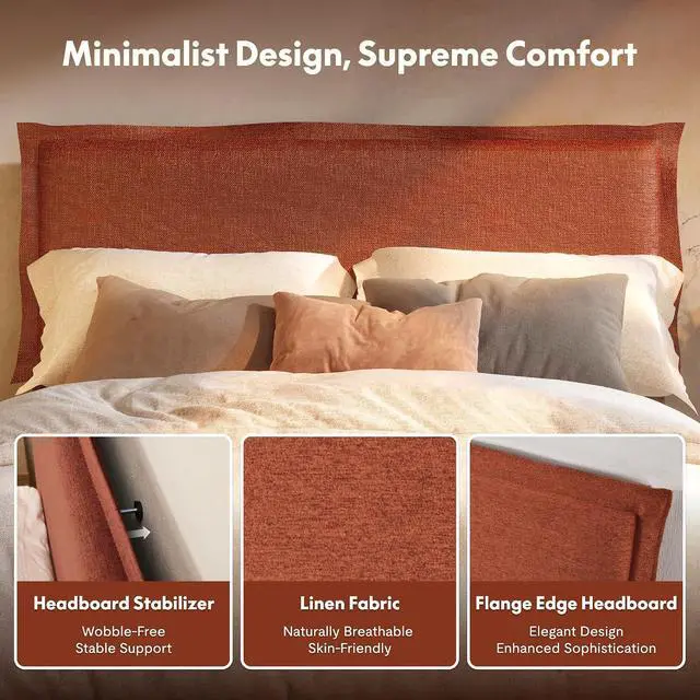 Alt view image 5 of 7 - All-In-One Adjustable Bed Frame with Upholstered Flange Edge Headboard, Queen Minimalist Design Synchronized Head & Foot Lift for Relaxation 600 lbs 5Y Motor&10Y Frame Warranty,Orange
