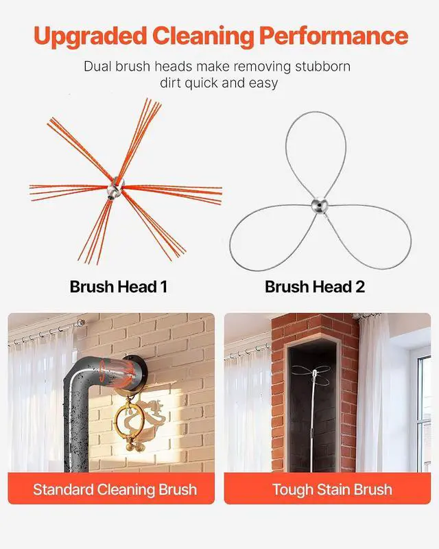 Alt view image 2 of 7 - Chimney Sweep Kit, 39 ft Maximum Extendable Length Chimney Brush, Chimney Cleaner Sweeper with Dual Brush Heads & Bristle Replacements, Fireplace Cleaning Tool for Square, Rectangle Chimneys