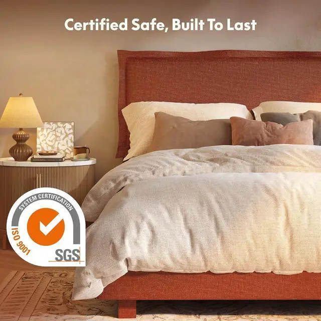Alt view image 4 of 7 - All-In-One Adjustable Bed Frame with Upholstered Flange Edge Headboard, Queen Minimalist Design Synchronized Head & Foot Lift for Relaxation 600 lbs 5Y Motor&10Y Frame Warranty,Orange