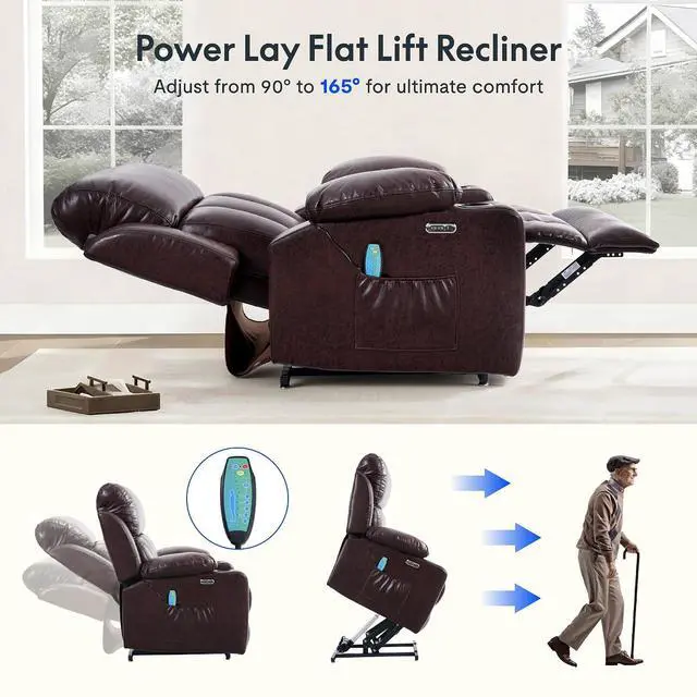 Alt view image 5 of 7 - XL31-XL Oversized Power Lift Recliner for Elderly, 400 Lbs Heavy Duty Lay Flat Lift Chair with Extra Wide 27" Seat, Massage & Heat, Dual Motor Electric Recliner for Living Room, Dark-Brown