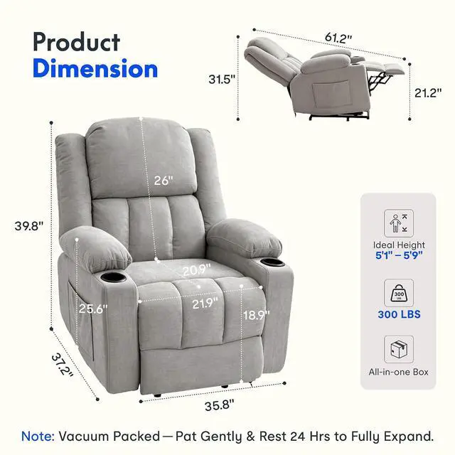 Alt view image 2 of 7 - XL31 Power Lift Recliner Chair for Elderly, Electric Lift Chair with Massage & Heat, Fabric Reclining Sofa w/USB & Type-C Charging for Living Room Bedroom(Medium Size, Silver-Gray)