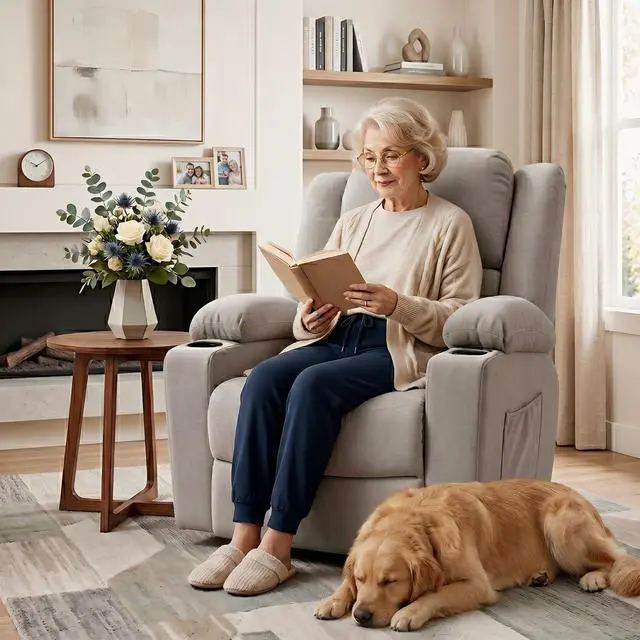Alt view image 3 of 7 - XL31 Power Lift Recliner Chair for Elderly, Electric Lift Chair with Massage & Heat, Fabric Reclining Sofa w/USB & Type-C Charging for Living Room Bedroom(Medium Size, Silver-Gray)