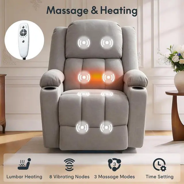 Alt view image 4 of 7 - XL31 Power Lift Recliner Chair for Elderly, Electric Lift Chair with Massage & Heat, Fabric Reclining Sofa w/USB & Type-C Charging for Living Room Bedroom(Medium Size, Silver-Gray)