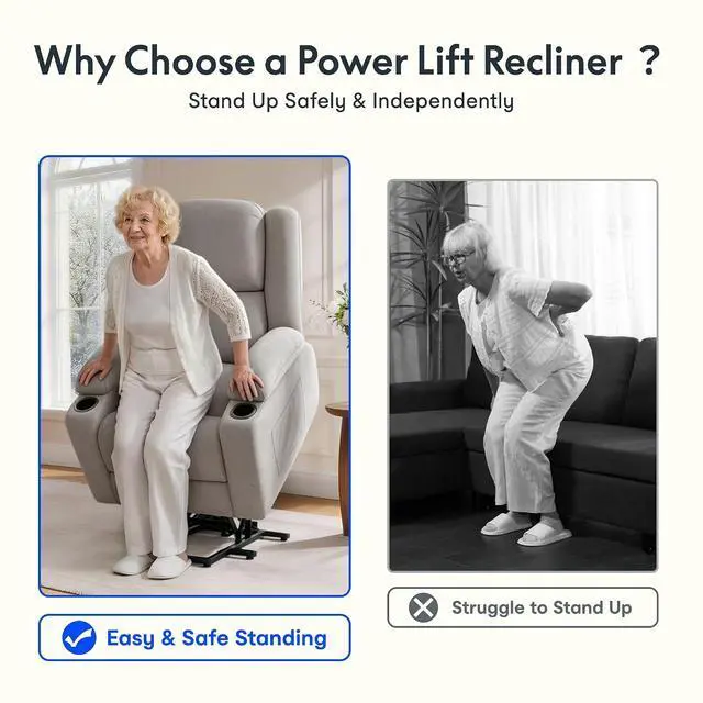 Alt view image 6 of 7 - XL31 Power Lift Recliner Chair for Elderly, Electric Lift Chair with Massage & Heat, Fabric Reclining Sofa w/USB & Type-C Charging for Living Room Bedroom(Medium Size, Silver-Gray)