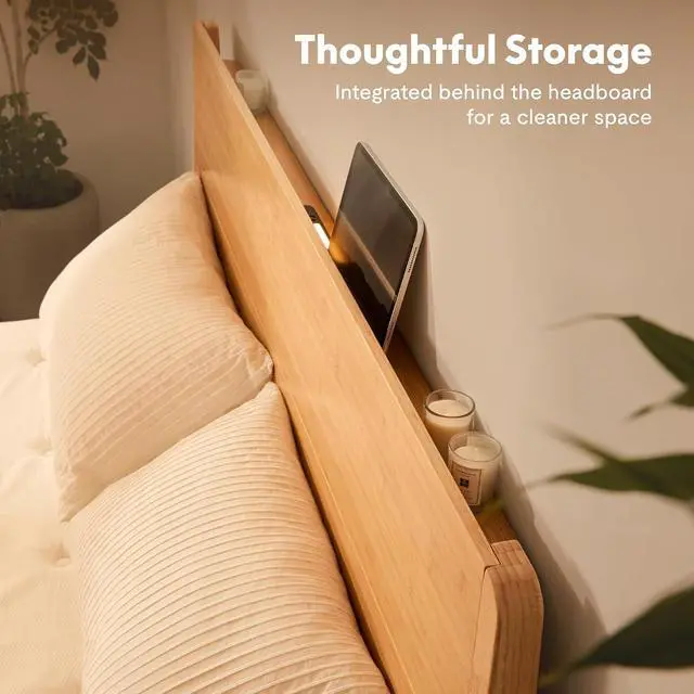 Alt view image 5 of 7 - Hako G4 Queen Bamboo Platform Bed Frame with Charging Storage Headboard, Japanese Joinery Bed Frame, Built-in Night Light, Minimalist Style, Quick Assembly, 1300 lbs Capacity, Natural