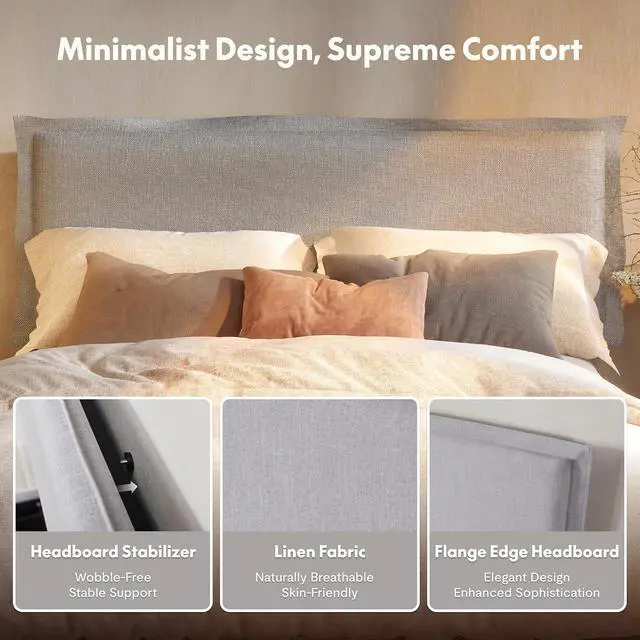 Alt view image 5 of 7 - All-in-One Adjustable Bed Frame with Upholstered Flange Edge Headboard, QueenMinimalist Design Synchronized Head & Foot Lift for Relaxation600 lbs5Y Motor&10Y Frame Warranty,Light Grey