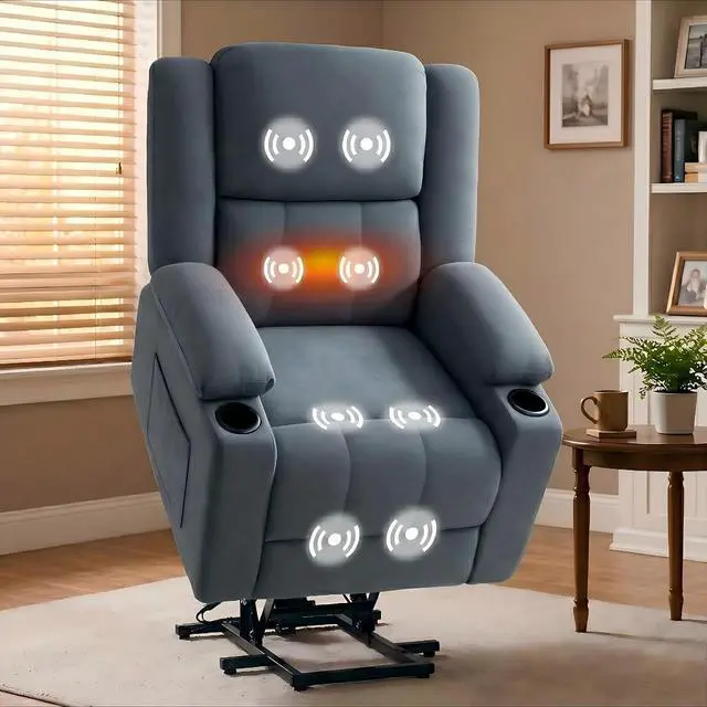 Main image of XL31 Power Lift Recliner Chair for Elderly, Electric Lift Chair with Massage & Heat, Fabric Reclining Sofa w/USB & Type-C Charging for Living Room Bedroom(Medium Size, Denim Blue)