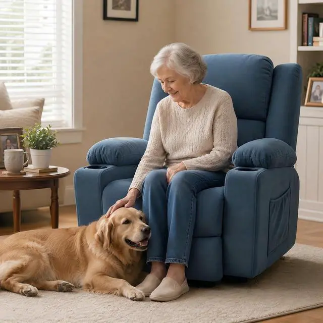 Alt view image 3 of 7 - XL31 Power Lift Recliner Chair for Elderly, Electric Lift Chair with Massage & Heat, Fabric Reclining Sofa w/USB & Type-C Charging for Living Room Bedroom(Medium Size, Denim Blue)