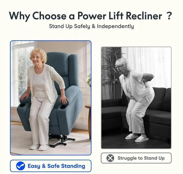 Alt view image 6 of 7 - XL31 Power Lift Recliner Chair for Elderly, Electric Lift Chair with Massage & Heat, Fabric Reclining Sofa w/USB & Type-C Charging for Living Room Bedroom(Medium Size, Denim Blue)