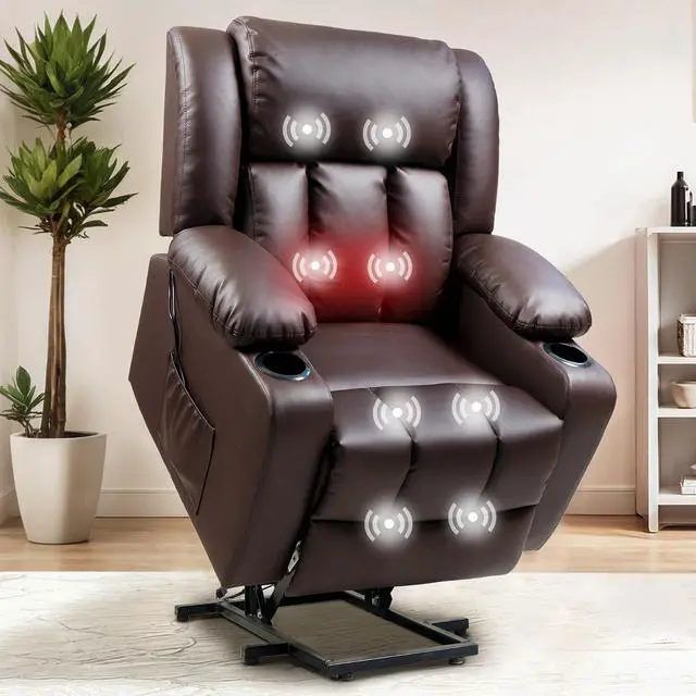 Main image of XL31 Power Lift Chair for Elderly with Massage & Heat, Electric Lift Recliner Chair with Cup Holders, PU Leather Single Sofa for Living Room Bedroom(Medium Size, Dark-Brown)