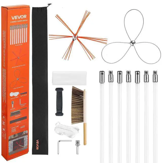 Main image of Chimney Sweep Kit, 23 ft Maximum Extendable Length Chimney Brush, Chimney Cleaner Sweeper with Dual Brush Heads, Brush & Goggles, Fireplace Cleaning Tool for Square, Rectangle, Arch Chimneys