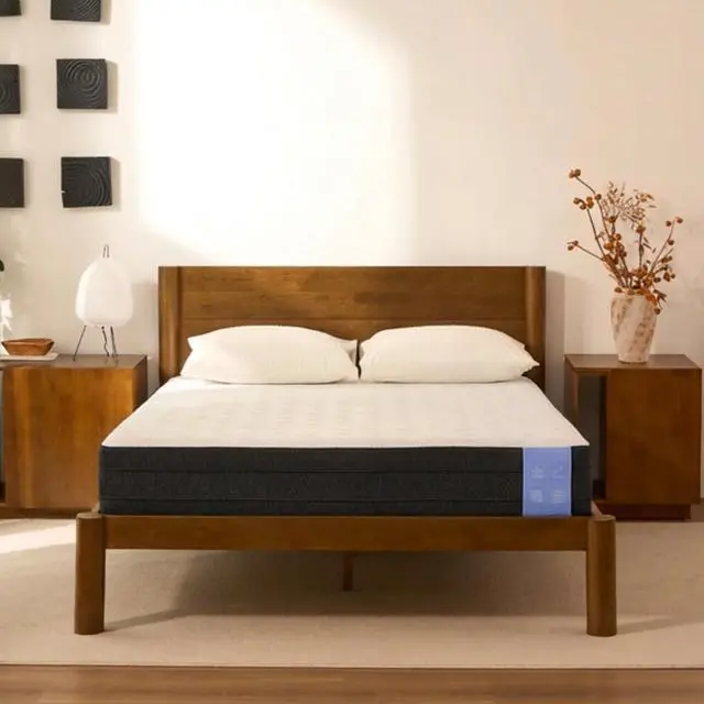 Main image of Hako Japanese Joinery Bed Frame & 10" Cooling Gel Memory Foam Mattress Set, Solid Rubberwood Queen Bed with Storage Headboard, IAS&SGS Certified, No Tools Assembly, 10-Year Warranty, Walnut