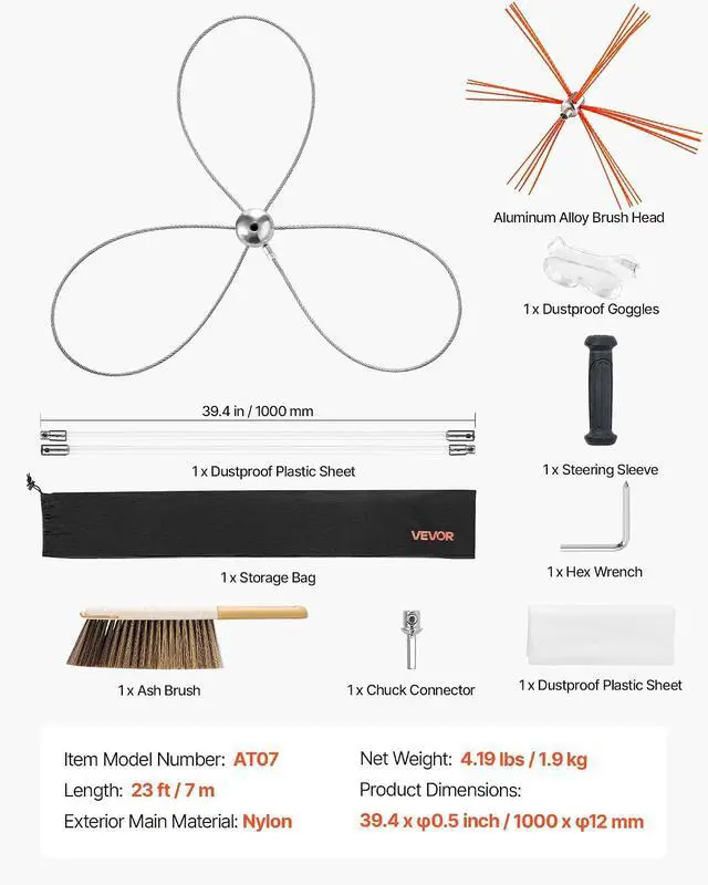 Alt view image 7 of 7 - Chimney Sweep Kit, 23 ft Maximum Extendable Length Chimney Brush, Chimney Cleaner Sweeper with Dual Brush Heads, Brush & Goggles, Fireplace Cleaning Tool for Square, Rectangle, Arch Chimneys