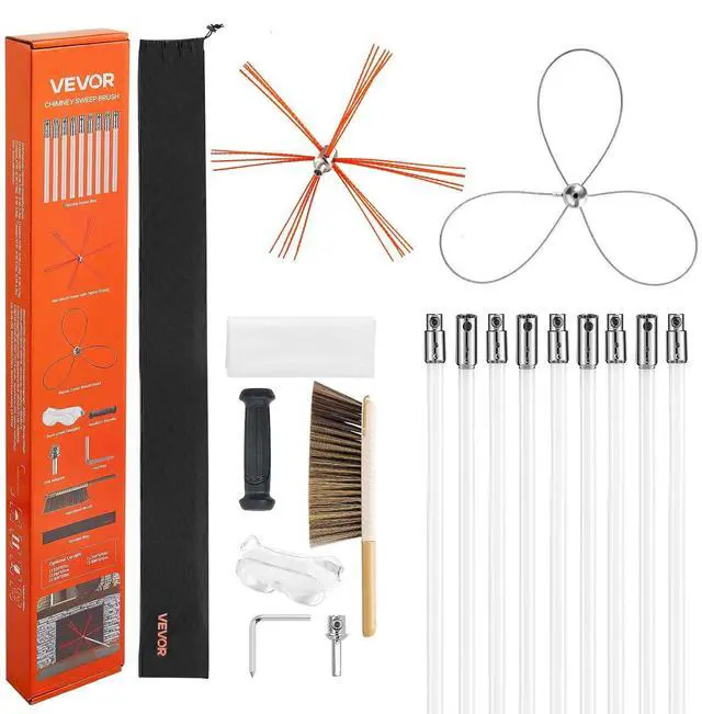 Main image of Chimney Sweep Kit, 30 ft Maximum Extendable Length Chimney Brush, Chimney Cleaner Sweeper with Dual Brush Heads, Brush & Goggles, Fireplace Cleaning Tool for Square, Rectangle, Arch Chimneys