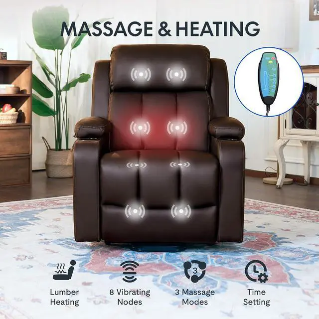 Alt view image 4 of 7 - XL31 Power Lift Chair for Elderly with Massage & Heat, Electric Lift Recliner Chair with Cup Holders, PU Leather Single Sofa for Living Room Bedroom(Medium Size, Dark-Brown)