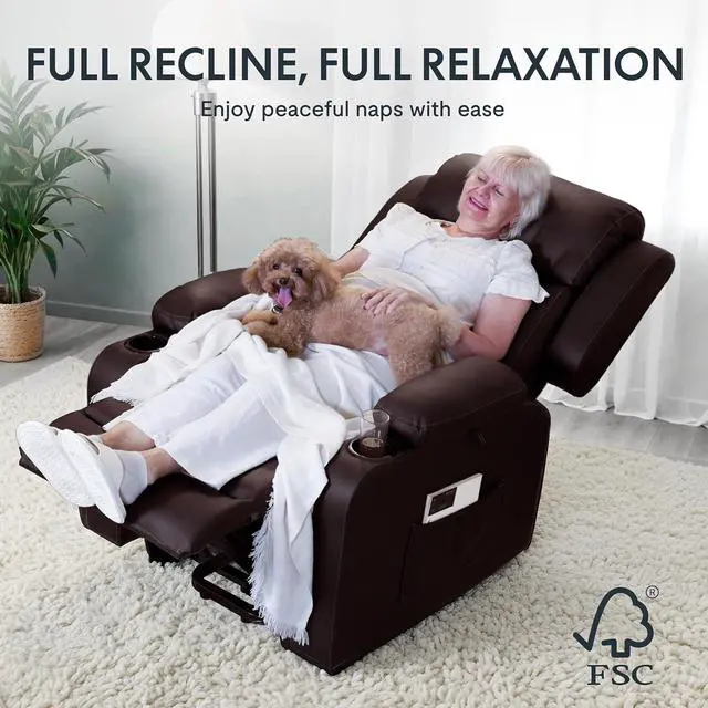 Alt view image 6 of 7 - XL31 Power Lift Chair for Elderly with Massage & Heat, Electric Lift Recliner Chair with Cup Holders, PU Leather Single Sofa for Living Room Bedroom(Medium Size, Dark-Brown)