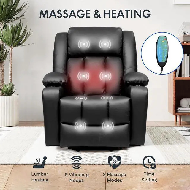 Alt view image 4 of 7 - XL31 Power Lift Recliner Chair for Elderly, Electric Lift Chair with Massage & Heat, PU Leather Reclining Sofa w/Cup Holders, Side Pockets for Living Room Bedroom(Medium Size,Black)