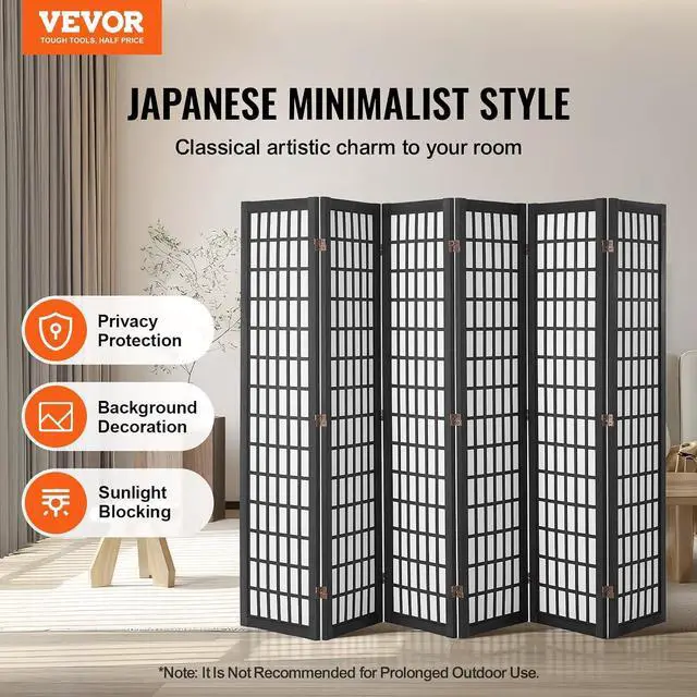 Alt view image 2 of 7 - Room Divider, 6 Panel Japanese Room Divider, Folding Privacy Screen Indoor, Portable Partition Dividers and Decoration Screens, for Room Separation, Home, Office, Restaurant & Bedroom (Black)