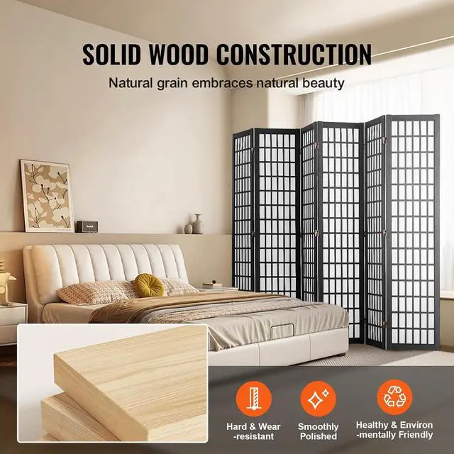 Alt view image 5 of 7 - Room Divider, 6 Panel Japanese Room Divider, Folding Privacy Screen Indoor, Portable Partition Dividers and Decoration Screens, for Room Separation, Home, Office, Restaurant & Bedroom (Black)