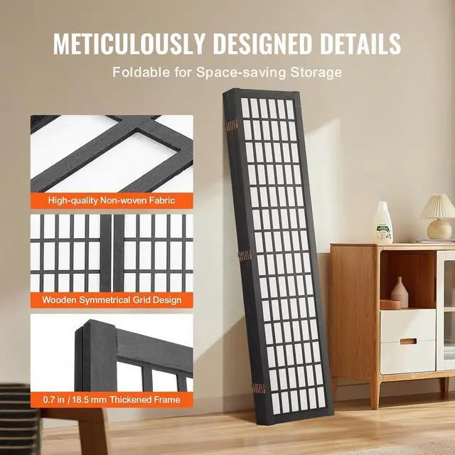 Alt view image 6 of 7 - Room Divider, 6 Panel Japanese Room Divider, Folding Privacy Screen Indoor, Portable Partition Dividers and Decoration Screens, for Room Separation, Home, Office, Restaurant & Bedroom (Black)