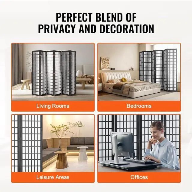 Alt view image 7 of 7 - Room Divider, 6 Panel Japanese Room Divider, Folding Privacy Screen Indoor, Portable Partition Dividers and Decoration Screens, for Room Separation, Home, Office, Restaurant & Bedroom (Black)