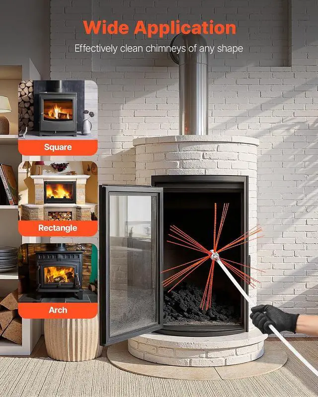 Alt view image 6 of 7 - Chimney Sweep Kit, 23 ft Maximum Extendable Length Chimney Brush, Chimney Cleaner Sweeper with Dual Brush Heads, Brush & Goggles, Fireplace Cleaning Tool for Square, Rectangle, Arch Chimneys