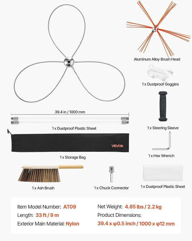 Alt view image 7 of 7 - Chimney Sweep Kit, 30 ft Maximum Extendable Length Chimney Brush, Chimney Cleaner Sweeper with Dual Brush Heads, Brush & Goggles, Fireplace Cleaning Tool for Square, Rectangle, Arch Chimneys
